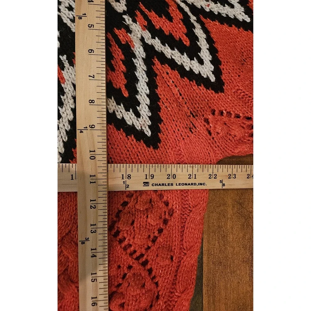 Lucky Brand Womens Medium Orange Sweater Fair Isle Fisherman Ski